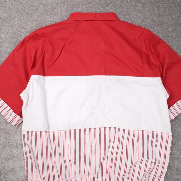 VTG 80s 90s Award Deadstock Medium Red White Striped Short Sleeve Collared Shirt - Picture 9 of 9